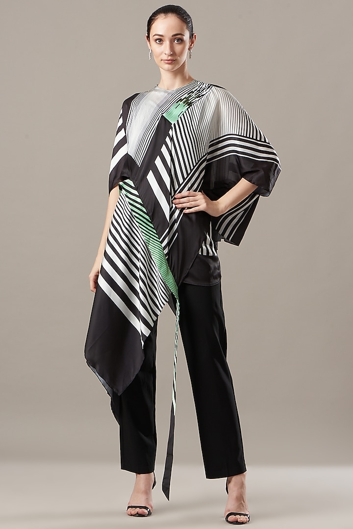 Neon Green & Black Striped Top by Amit Aggarwal