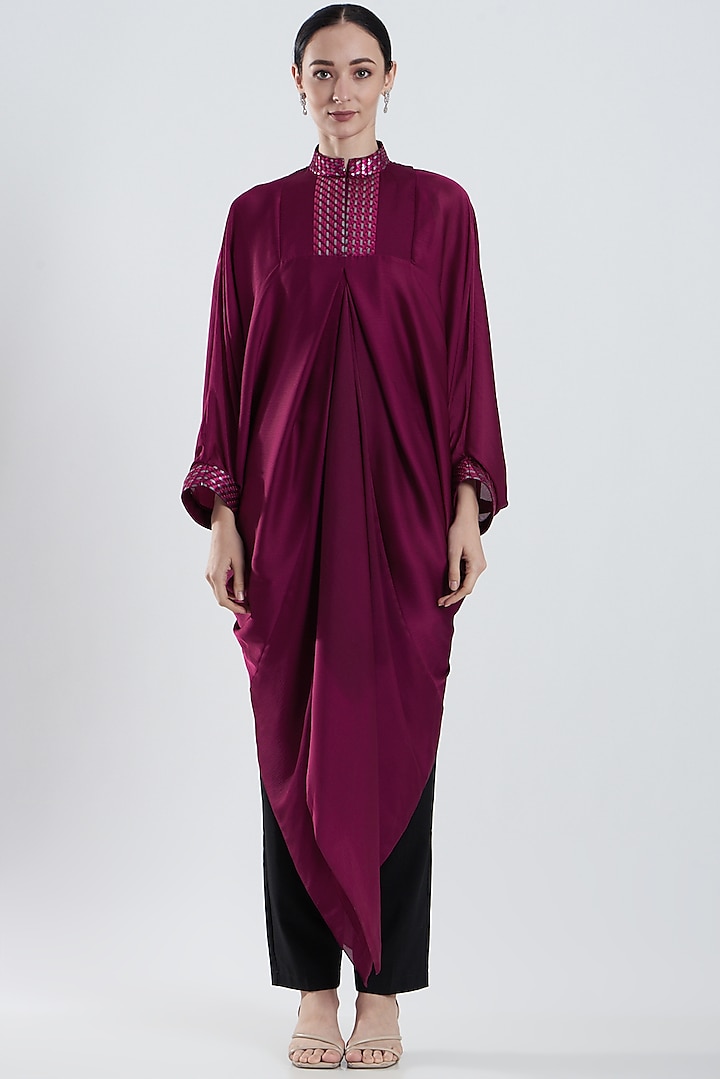 Plum Embroidered Top by Amit Aggarwal