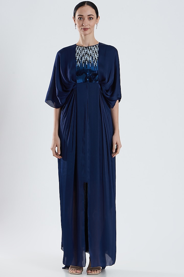 Ink Blue Embroidered Kaftan by Amit Aggarwal