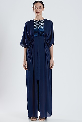 Ink Blue Embroidered Kaftan by Amit Aggarwal