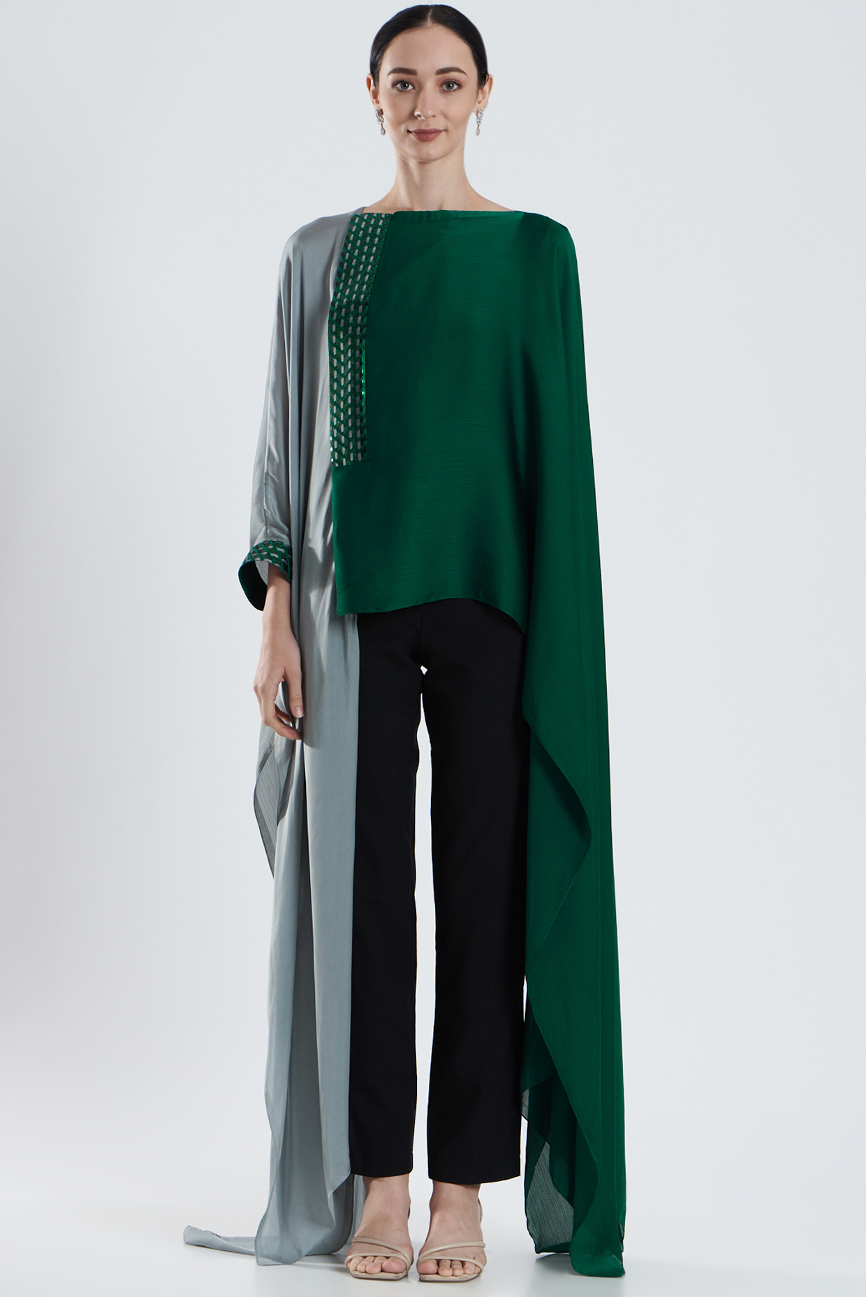 Emerald Chiffon Embroidered Top by Amit Aggarwal at Pernia's Pop Up Shop