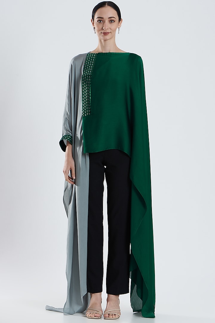 Emerald Chiffon Embroidered Top by Amit Aggarwal at Pernia's Pop Up Shop