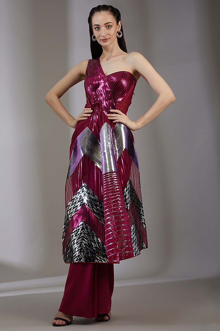 Purple Mesh & Metallic Polymer Gown by Amit Aggarwal