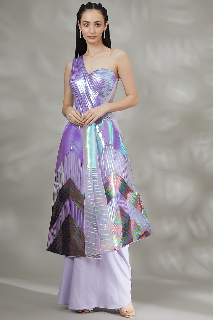 Lilac Embroidered Draped Gown by Amit Aggarwal at Pernia's Pop Up Shop