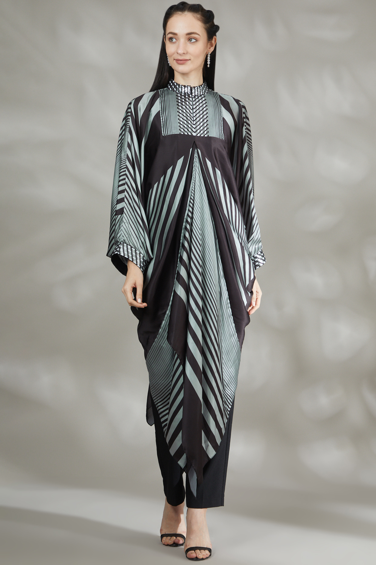 Black & White Chiffon Draped Pant Set by Amit Aggarwal at Pernia's Pop Up Shop