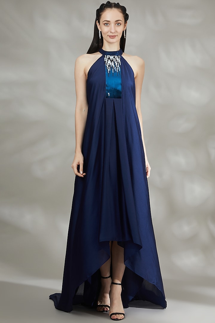 Ink Blue Striped Cocktail Dress by Amit Aggarwal at Pernia's Pop Up Shop