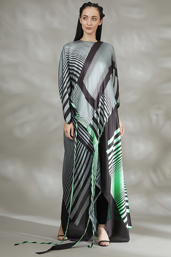 Neon Green & Black Draped Cape by Amit Aggarwal