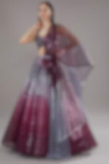 Plum Metallic Polymer & Chiffon Bridal Lehenga Set by Amit Aggarwal at Pernia's Pop Up Shop