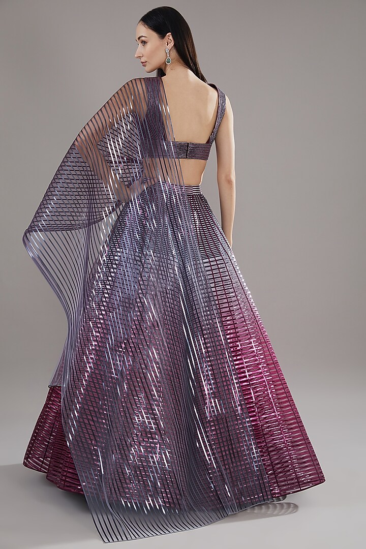 Plum Metallic Polymer & Chiffon Bridal Lehenga Set by Amit Aggarwal at Pernia's Pop Up Shop