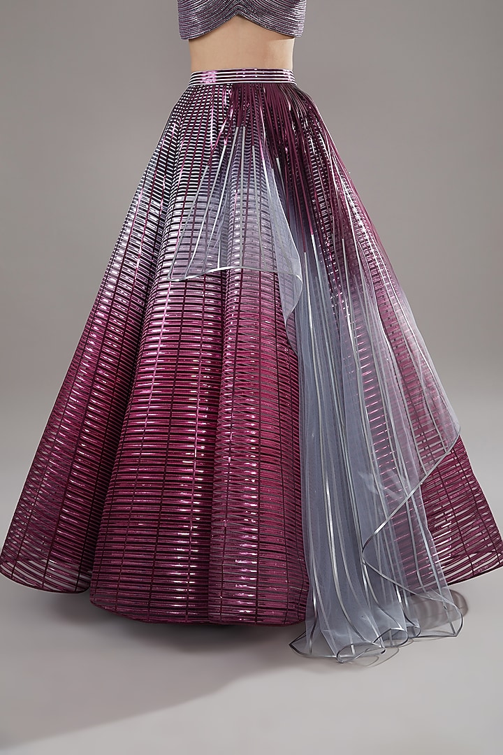 Plum Metallic Polymer & Chiffon Bridal Lehenga Set by Amit Aggarwal at Pernia's Pop Up Shop