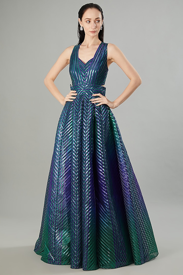 Purple Metallic Polymer Gown by Amit Aggarwal