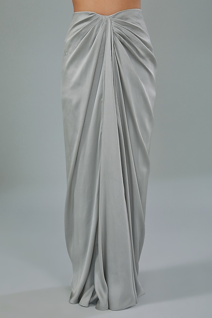 Grey Metallic Polymer & Chiffon Draped Skirt Set by Amit Aggarwal at Pernia's Pop Up Shop