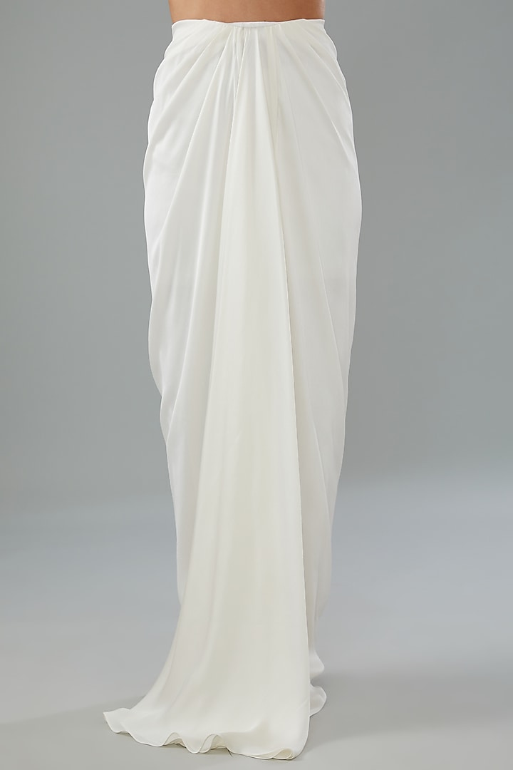 White Metallic Polymer Draped Skirt Set by Amit Aggarwal at Pernia's Pop Up Shop