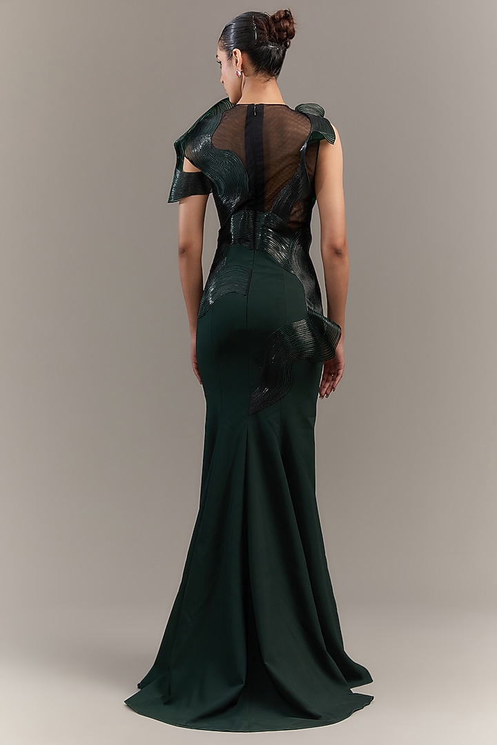 Emerald Metallic Polymer & Crepe Chiffon Wedding Gown by Amit Aggarwal at Pernia's Pop Up Shop