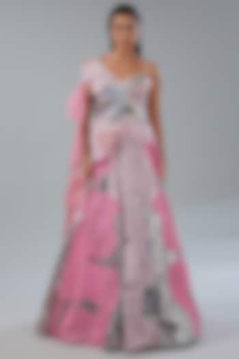 Blush Pink Metallic Polymer & Chiffon Bridal Gown by Amit Aggarwal at Pernia's Pop Up Shop