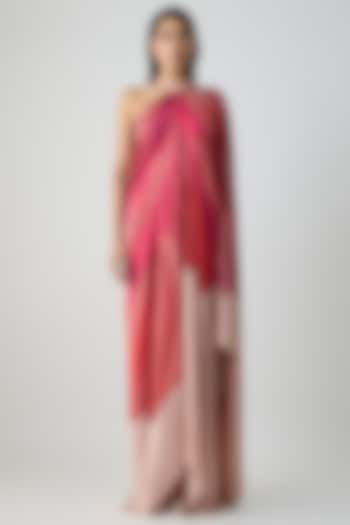 Rose Pink Satin Chiffon Printed Maxi Cocktail Dress by Amit Aggarwal at Pernia's Pop Up Shop