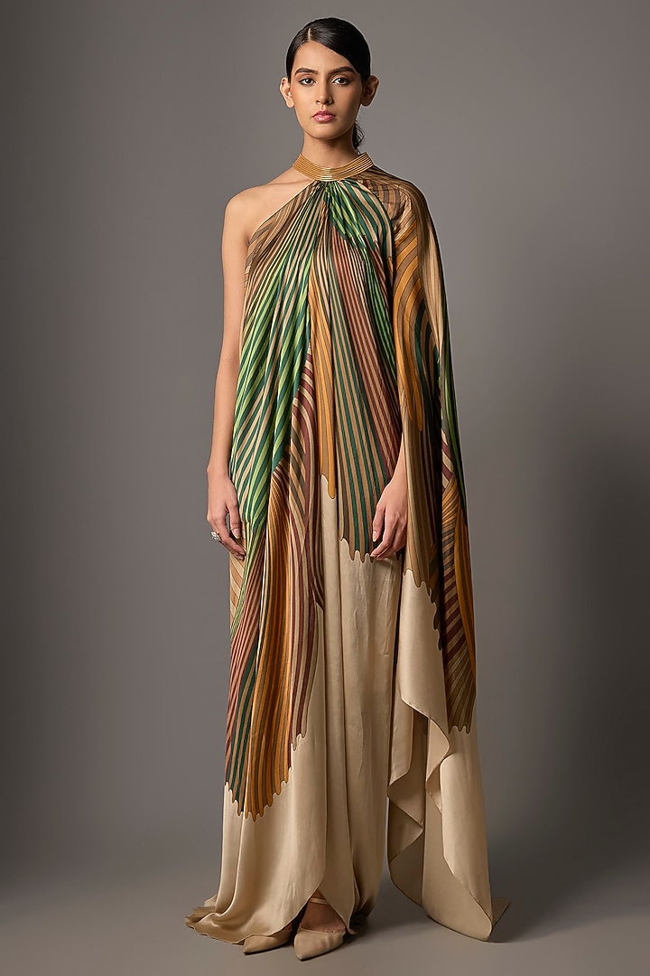 Emerald Satin Chiffon Printed Cocktail Dress by Amit Aggarwal at Pernia's Pop Up Shop
