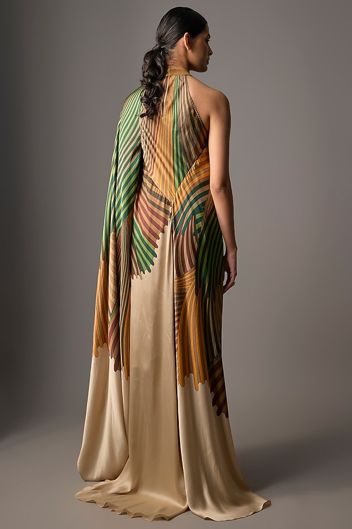 Emerald Satin Chiffon Printed Cocktail Dress by Amit Aggarwal at Pernia's Pop Up Shop