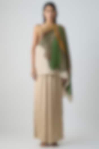 Rose Colored Satin Chiffon Cape by Amit Aggarwal at Pernia's Pop Up Shop