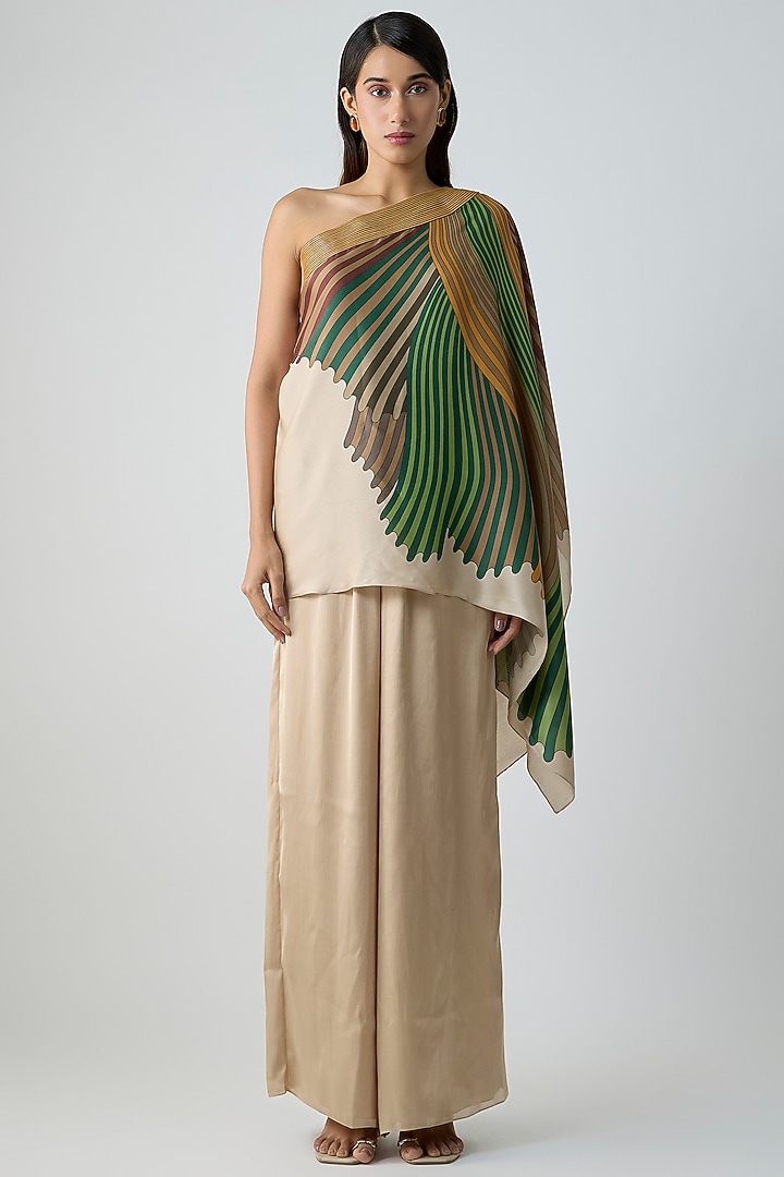 Rose Colored Satin Chiffon Cape by Amit Aggarwal at Pernia's Pop Up Shop