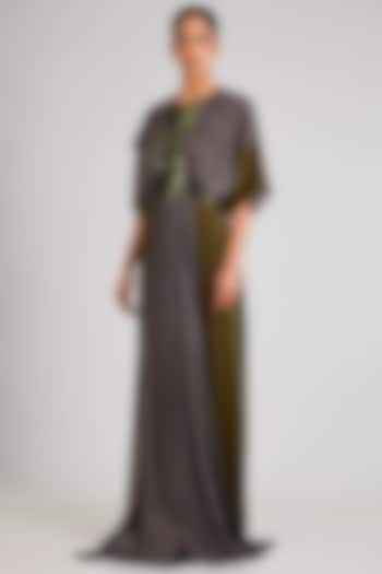 Olive & Pewter Chiffon Cocktail Dress by Amit Aggarwal at Pernia's Pop Up Shop