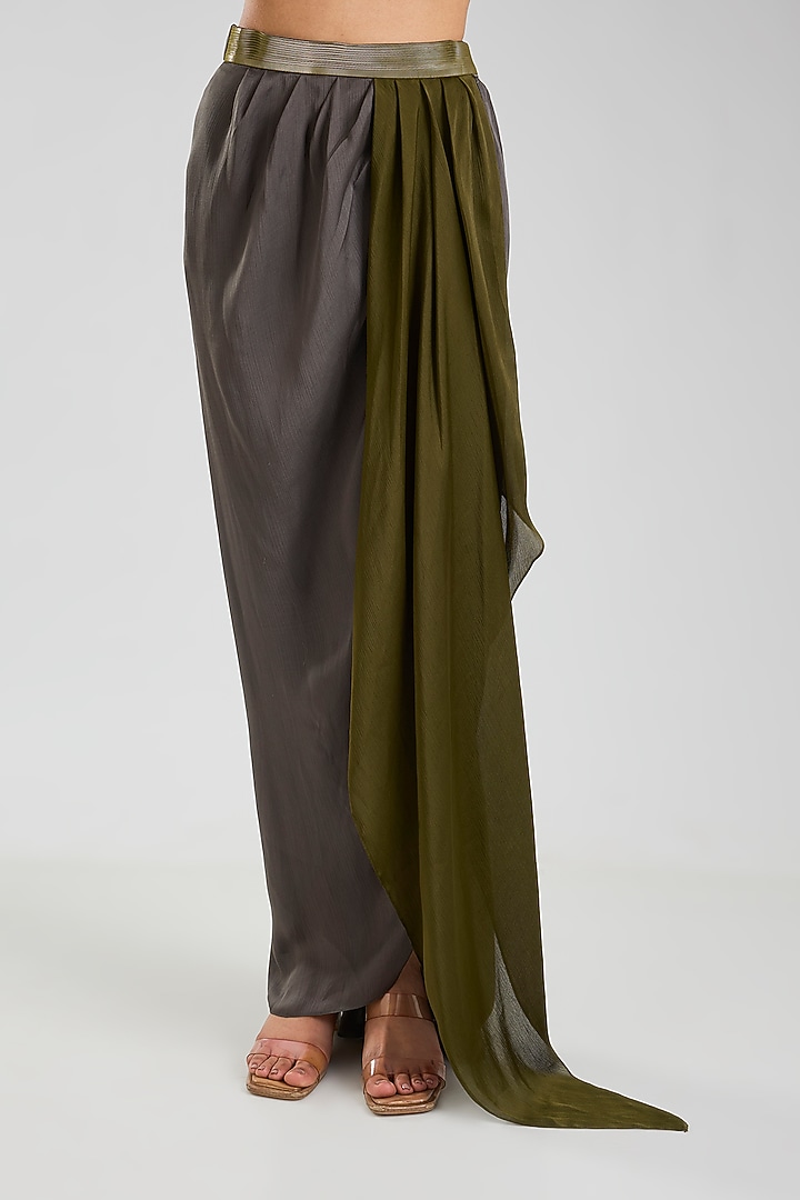 Olive Green Satin Cape Set by Amit Aggarwal at Pernia's Pop Up Shop