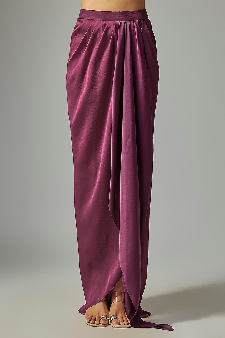 Wine Fuchsia Satin Chiffon Skirt Set by Amit Aggarwal at Pernia's Pop Up Shop