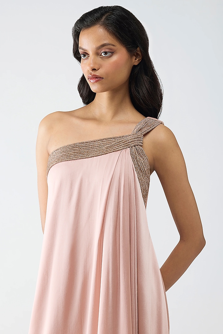 Blush Pink Satin Chiffon Maxi Party Wear Dress by Amit Aggarwal at Pernia's Pop Up Shop