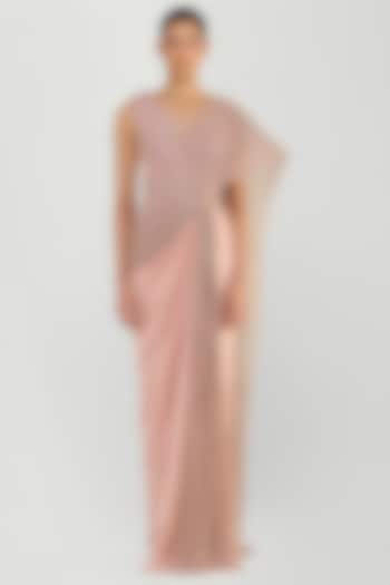 Blush Pink Chiffon Bridal Gown Saree by Amit Aggarwal at Pernia's Pop Up Shop