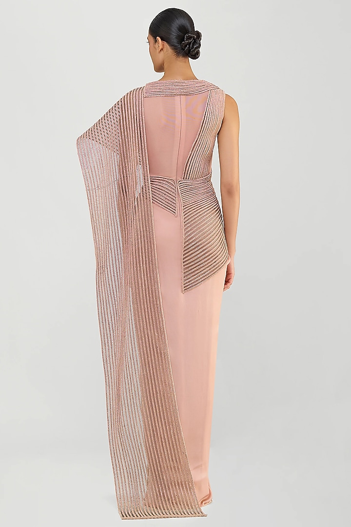 Blush Pink Chiffon Bridal Gown Saree by Amit Aggarwal at Pernia's Pop Up Shop