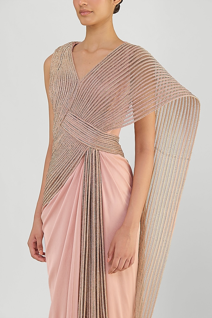 Blush Pink Chiffon Bridal Gown Saree by Amit Aggarwal at Pernia's Pop Up Shop