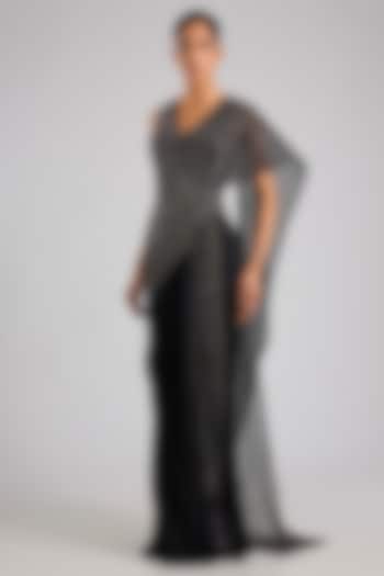 Onyx Black Satin Chiffon Moulded Bridal Gown Saree by Amit Aggarwal at Pernia's Pop Up Shop