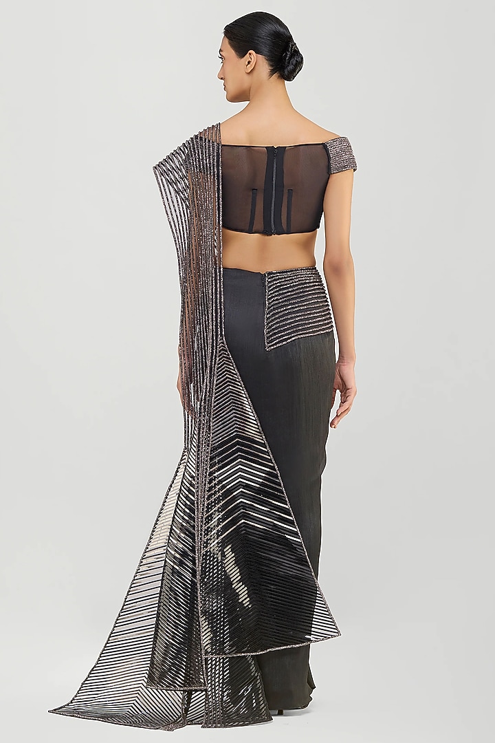 Onyx Black Chiffon & Butterfly Net Bridal Saree Set by Amit Aggarwal at Pernia's Pop Up Shop