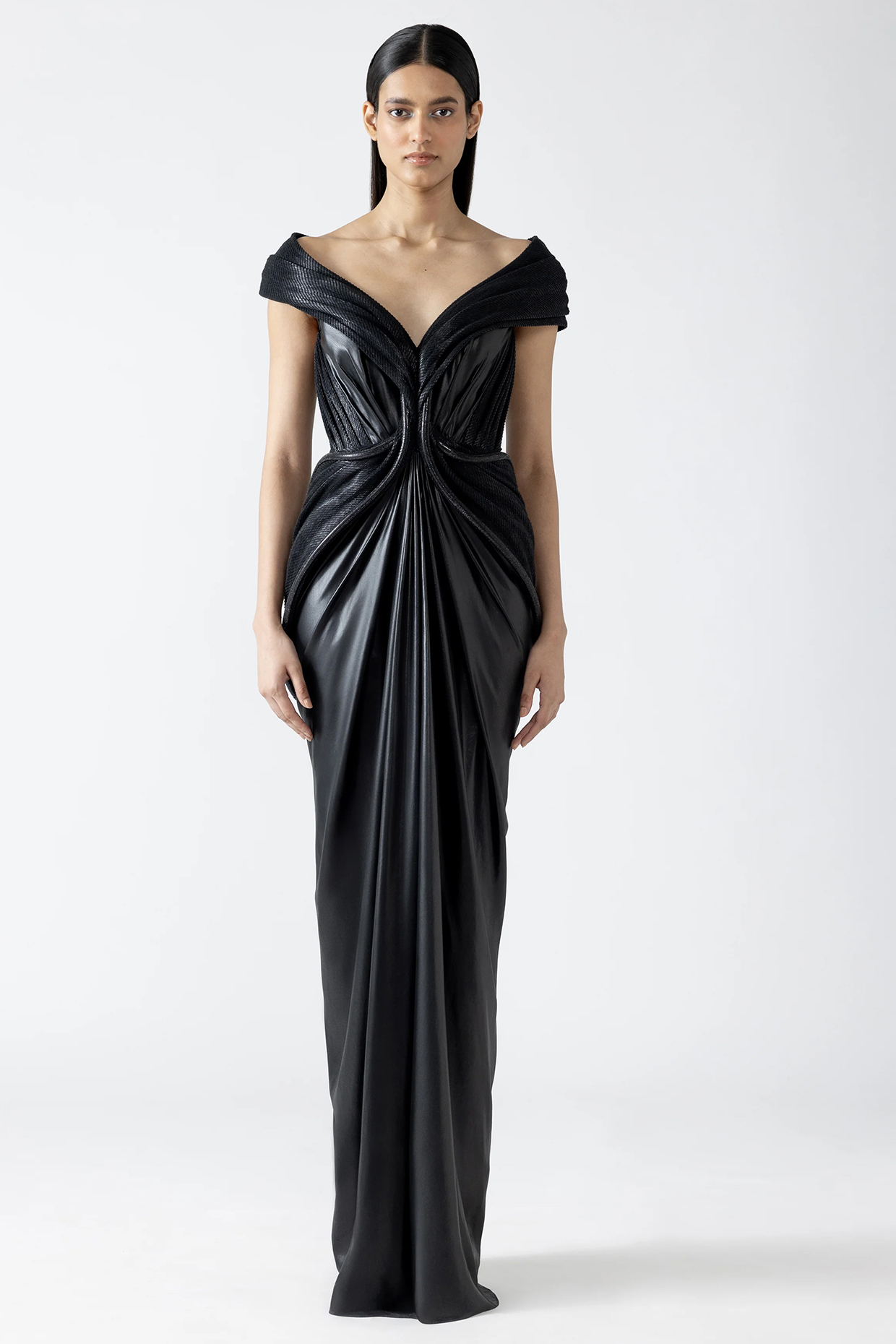 Pewter Glazed Chiffon & Pollen Bridal Gown by Amit Aggarwal at Pernia's Pop Up Shop