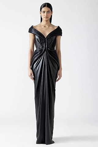 Pewter Glazed Chiffon & Pollen Gown by Amit Aggarwal