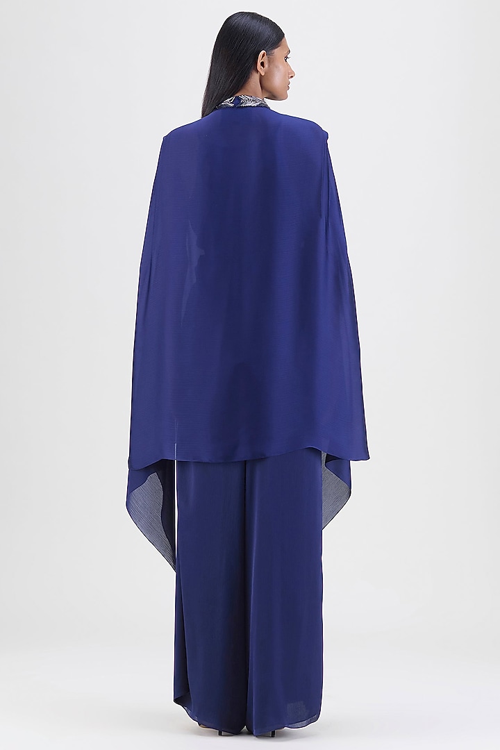 Ink Blue Chiffon Metallic Structured Top by Amit Aggarwal at Pernia's Pop Up Shop