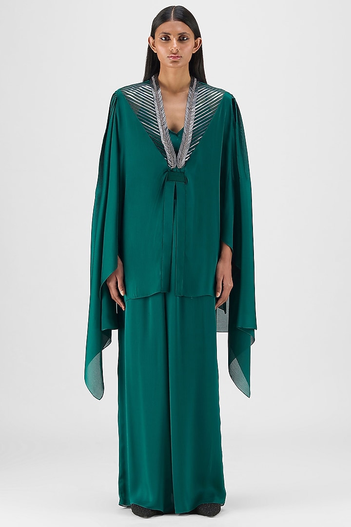 Emerald Green Chiffon Metallic Structured Top by Amit Aggarwal at Pernia's Pop Up Shop