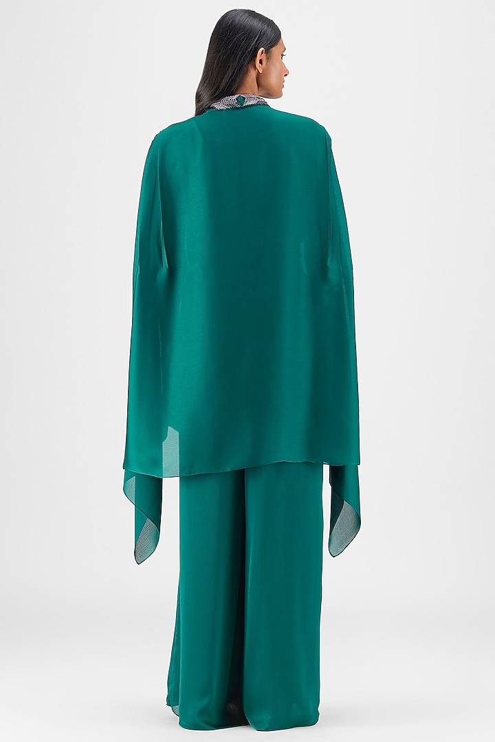 Emerald Green Chiffon Metallic Structured Top by Amit Aggarwal at Pernia's Pop Up Shop