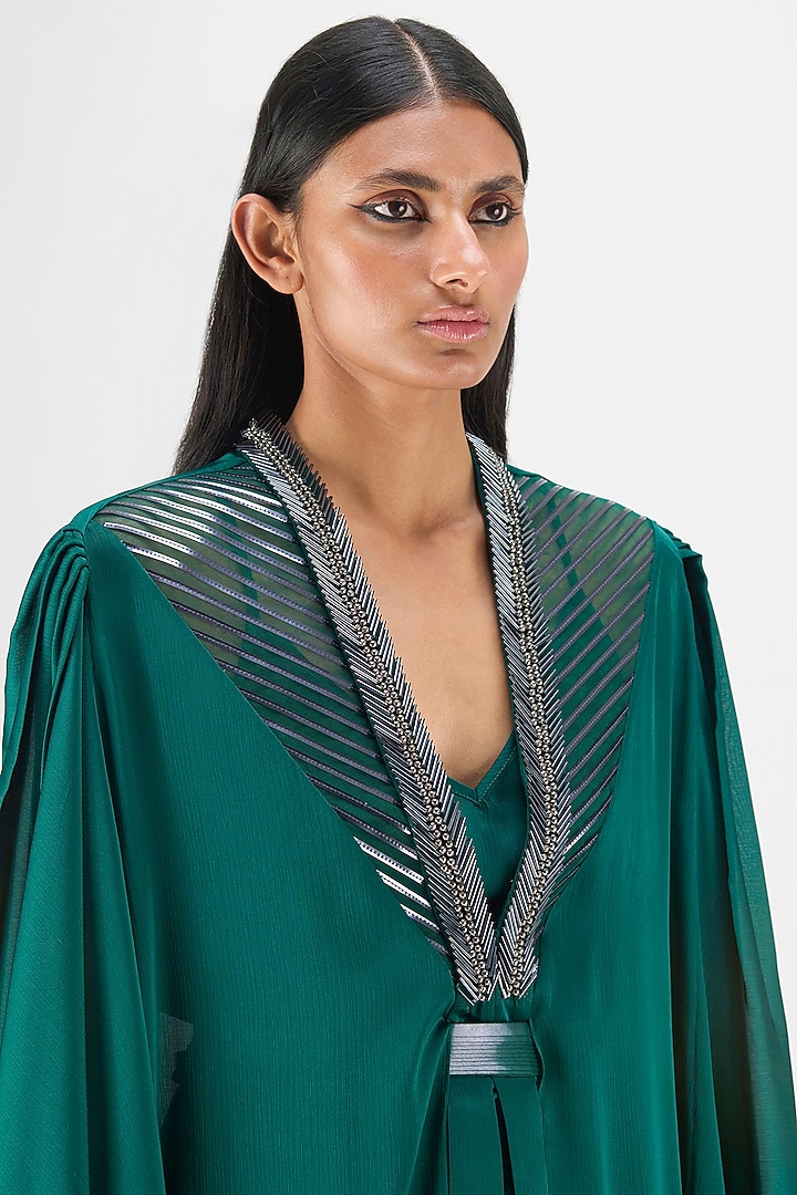 Emerald Green Chiffon Metallic Structured Top by Amit Aggarwal at Pernia's Pop Up Shop