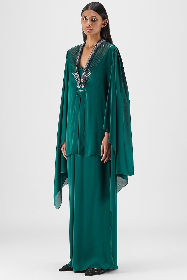 Emerald Green Chiffon Metallic Structured Top by Amit Aggarwal at Pernia's Pop Up Shop