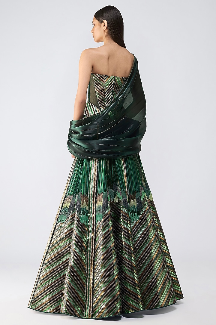 Emerald Green Hand-Woven Textiles Supersonic Skirt Set by Amit Aggarwal at Pernia's Pop Up Shop