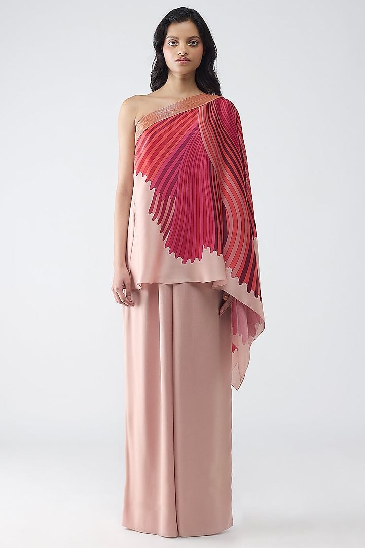 Blush Satin Chiffon Corded Cape Set by Amit Aggarwal at Pernia's Pop Up Shop