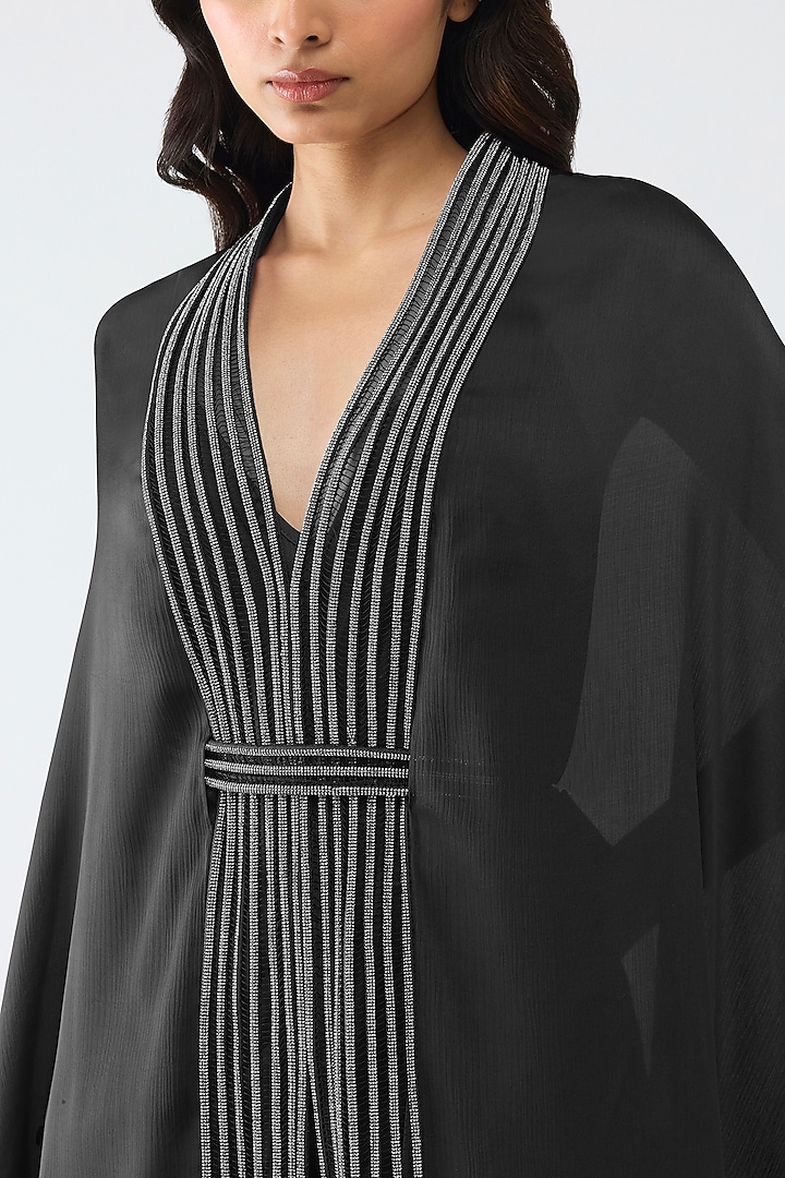 Onyx Black Satin Chiffon Cape Set by Amit Aggarwal at Pernia's Pop Up Shop