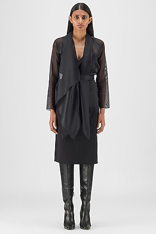 Black Ribbed Organza Wrap Co-Ord Set by Amit Aggarwal