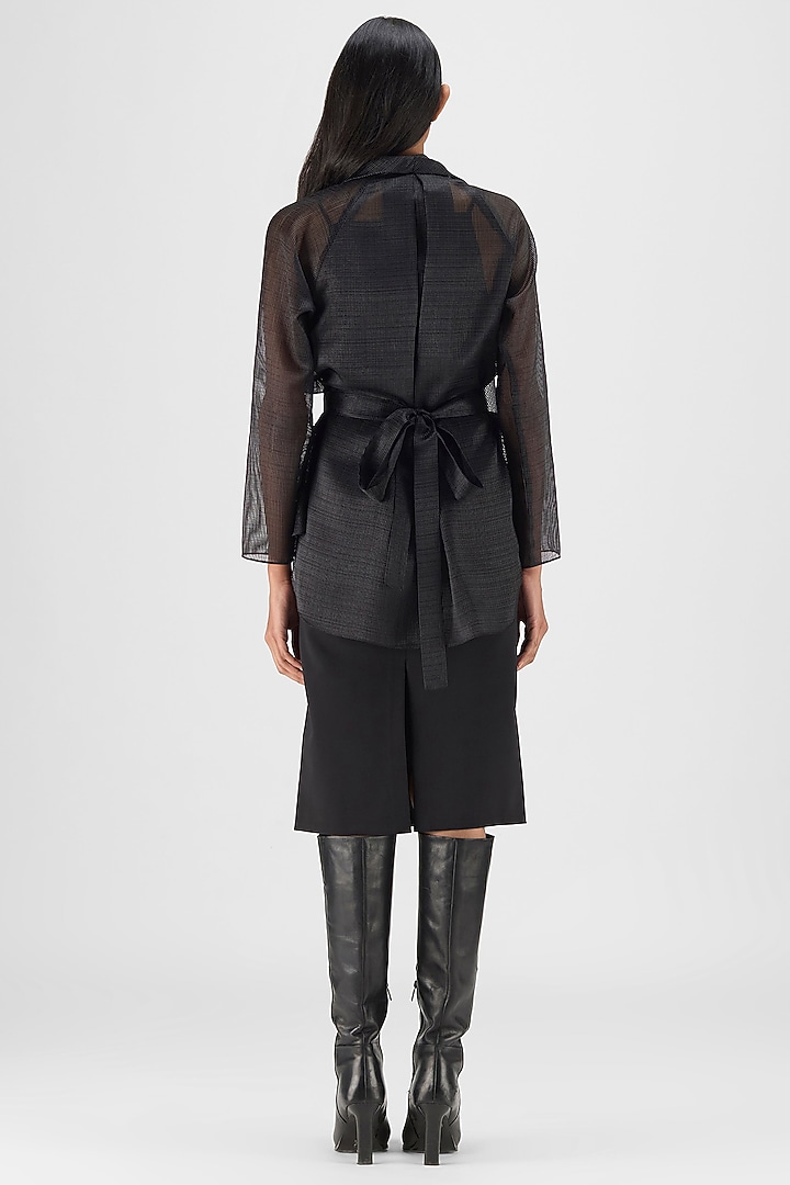 Black Ribbed Organza Wrap Co-Ord Set by Amit Aggarwal at Pernia's Pop Up Shop
