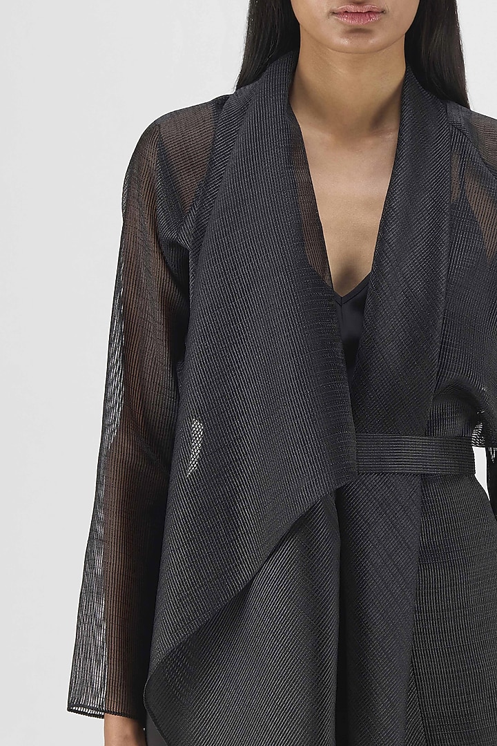 Black Ribbed Organza Wrap Co-Ord Set by Amit Aggarwal at Pernia's Pop Up Shop