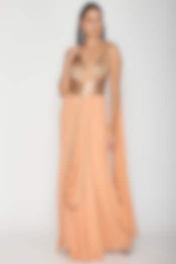 Peach Georgette Peplum Gown by Amit Aggarwal