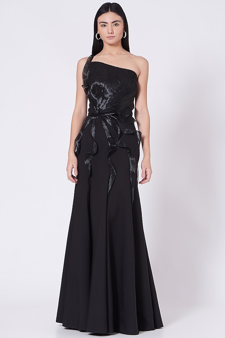 Black Banana Crepe Gown by Amit Aggarwal