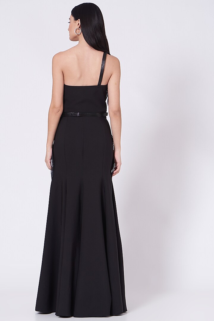 Black Banana Crepe Gown by Amit Aggarwal at Pernia's Pop Up Shop