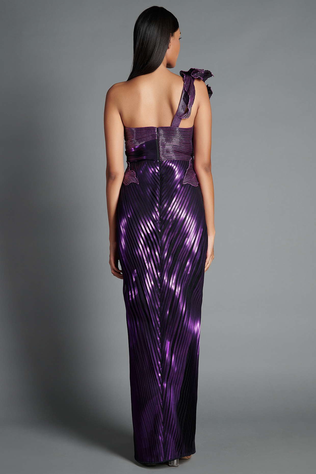 Metallic Purple Embroidered Moulded Gown Design by Amit Aggarwal